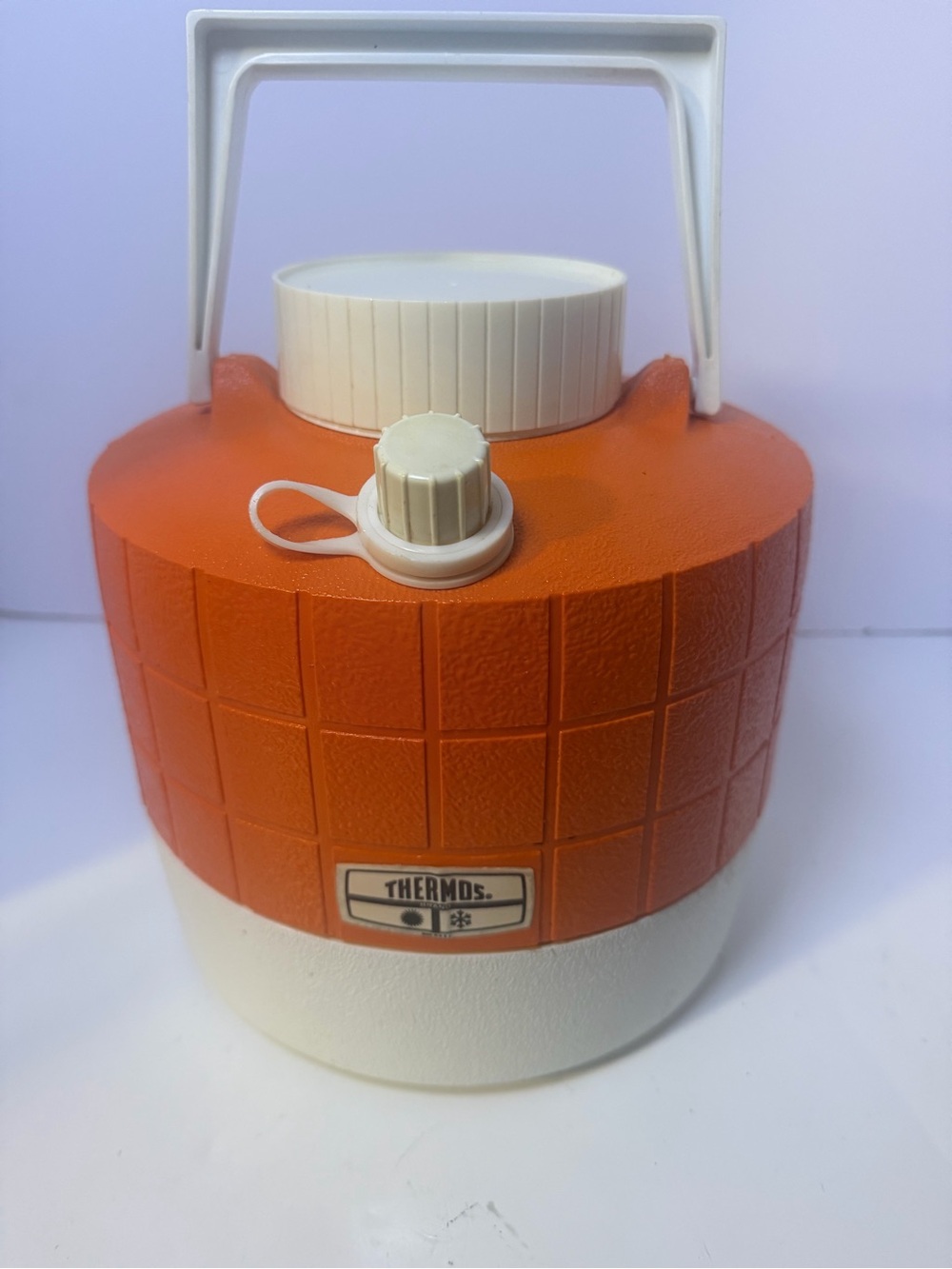 Vintage Thermos Orange and White Insulated Cooler Jug with Handle